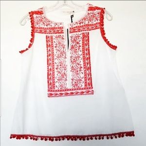 Chelsea & Violet White/Red Embroidered Tank